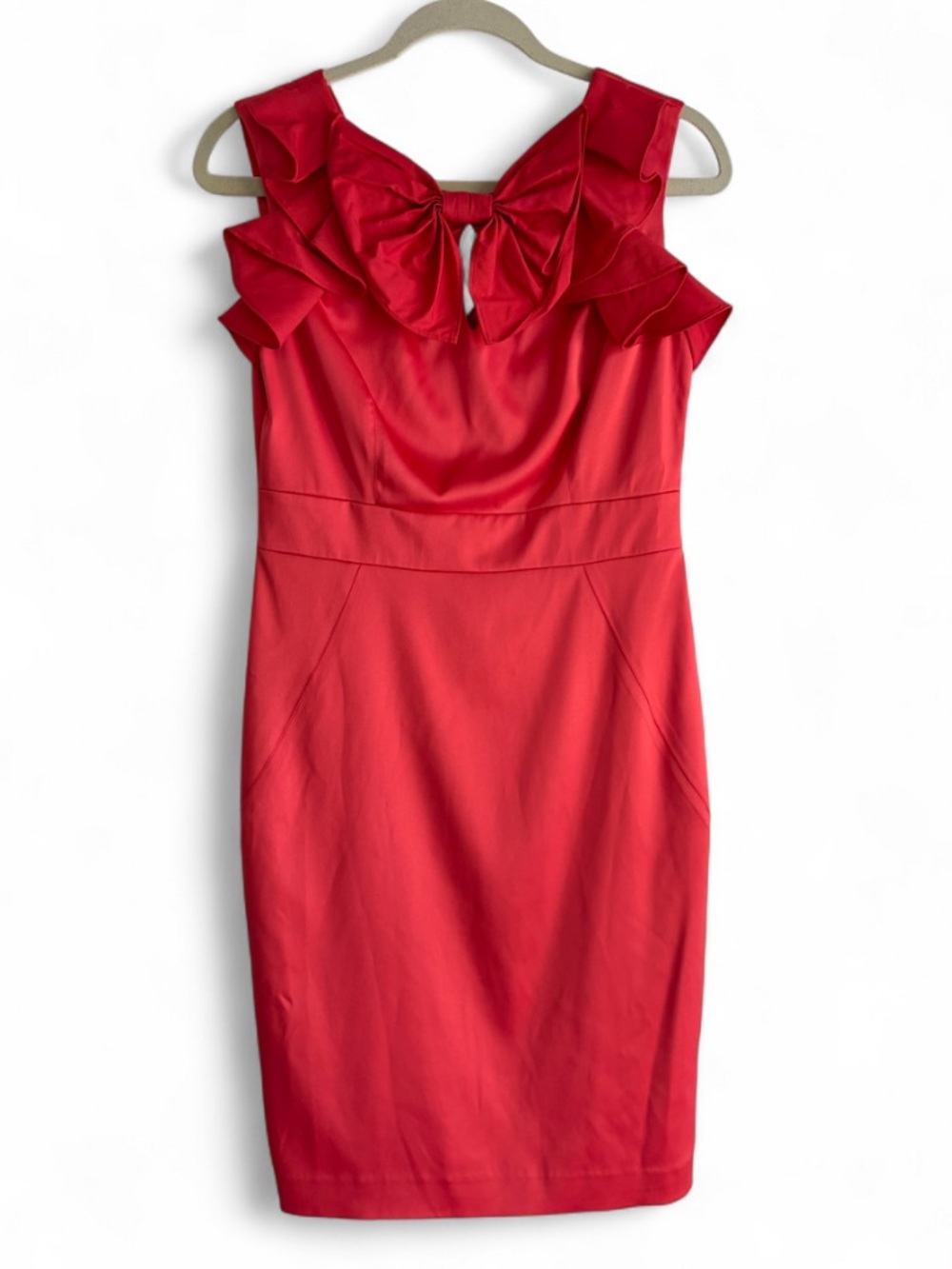 Ted Baker Coral Red Bow Front Sleeveless Dress Size 3 - Picture 1 of 7